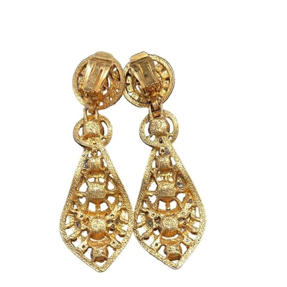 STUNNING VINTAGE AURORA BOREALIS CRYSTAL GOLD THELMA DEUTSCH CLIP ON EARRINGS - Picture 2 of 5